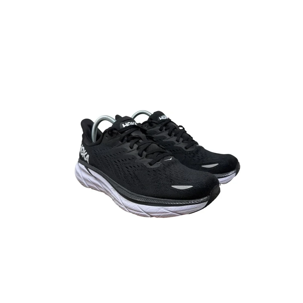 Hoka Clifton 8 Running Shoes Womens 9.5 Black White 1119394 BWHT Low Top Mesh - Picture 2 of 9
